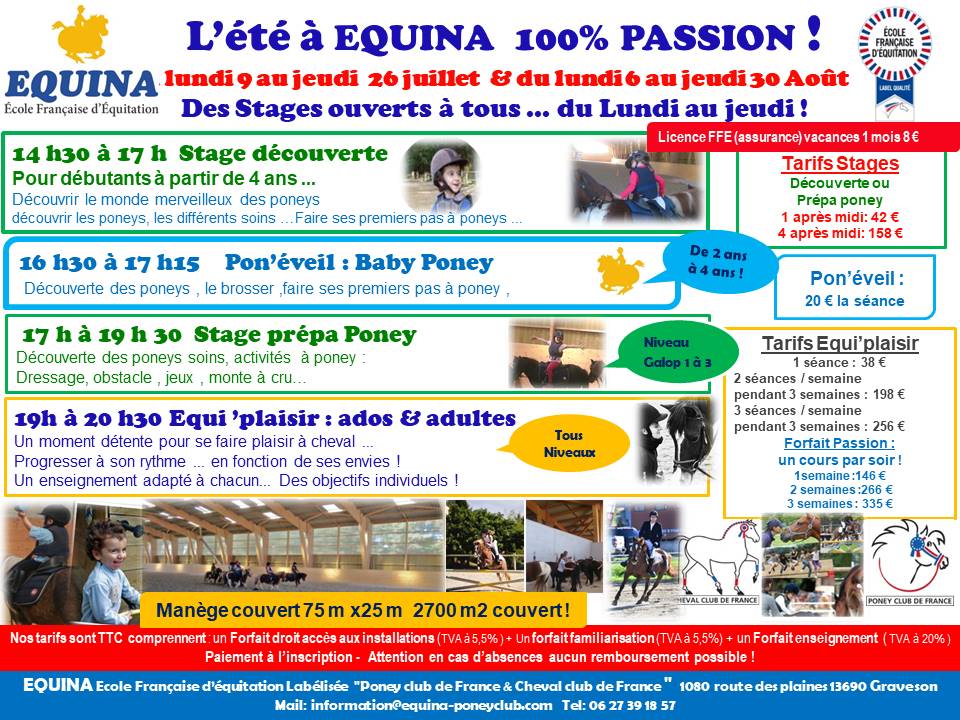  Été 2018 des stages 100% équitation ! ouvert à tous !