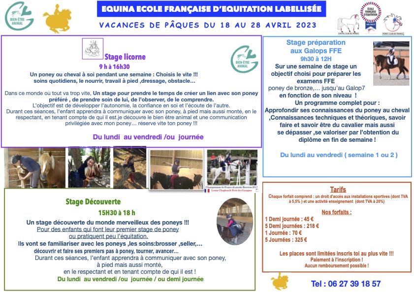 Vacances de Pâques  2023 !!! Hop à poney :)