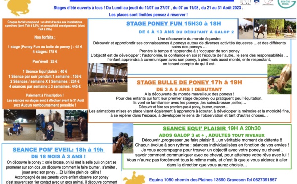 Un super été : des poneys ,de l'ombre ,du bonheur !!! Venez passer des superbes vacances au poney club Equina !!!